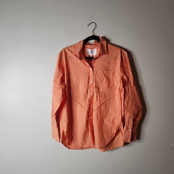 Frame The Oversized Shirt In Tangerine Orange Pinstripe Size Medium - Picture 3 of 8